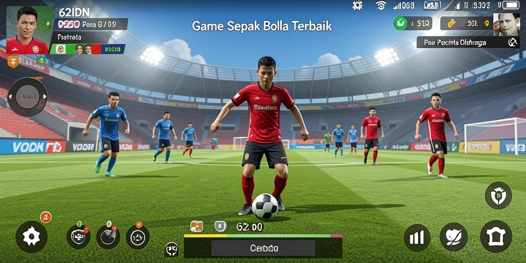 Screenshot gameplay 62IDN menampilkan aksi mendebarkan di lapangan sepak bola.