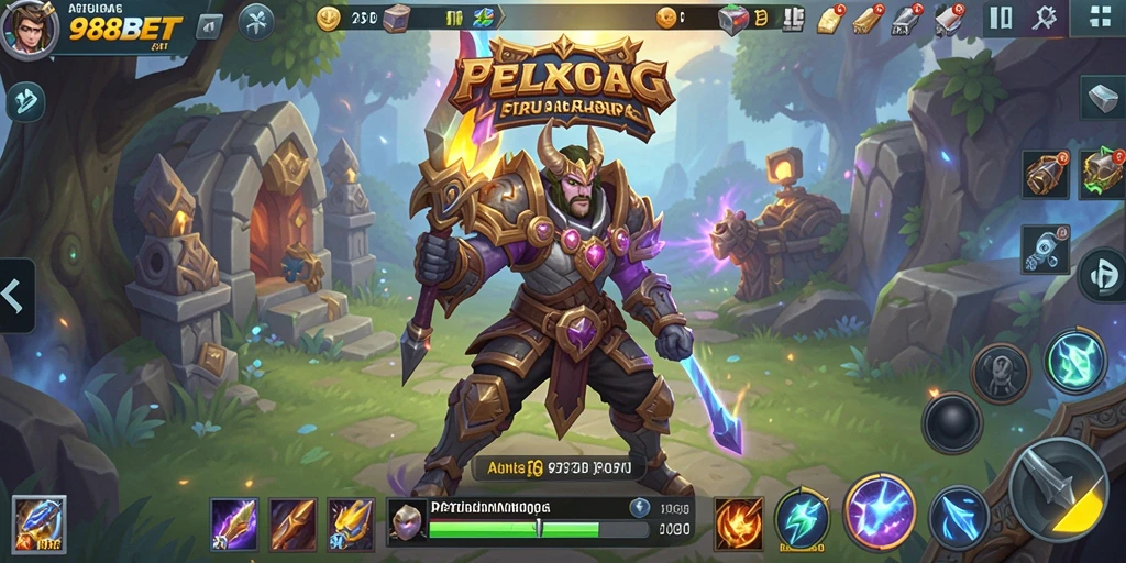 Screenshot permainan 988BET yang menampilkan pertarungan seru di arena.