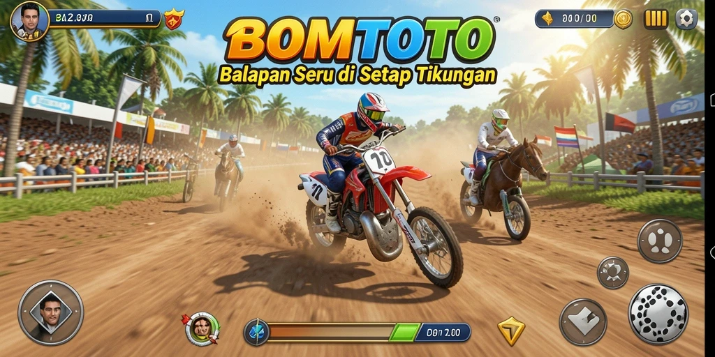 Screenshot utama dari gameplay Racing BOMTOTO yang penuh aksi.