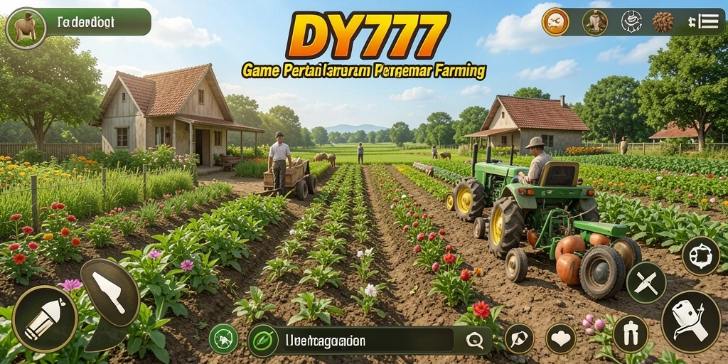 Gameplay DY777 menampilkan aktivitas pertanian yang menyenangkan dan interaktif.
