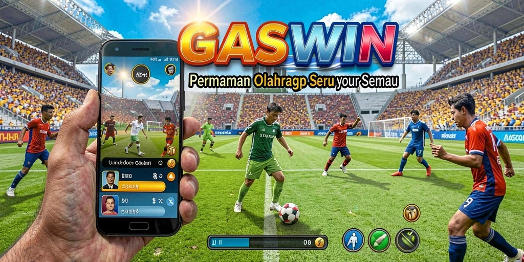 Screenshot dari gameplay <strong>GASWIN</strong> yang penuh aksi di arena olahraga.