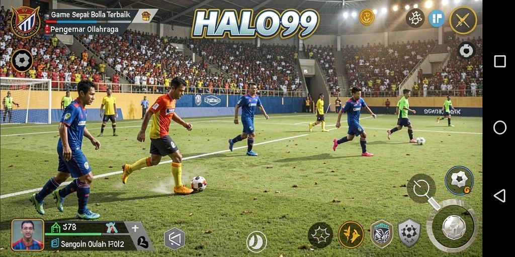 Tampilan gameplay <strong>HALO99</strong> yang mendebarkan dengan aksi sepak bola seru.