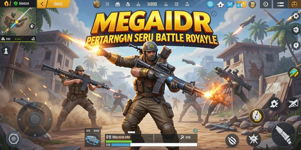 Gameplay menegangkan dalam pertarungan Battle Royale yang seru.