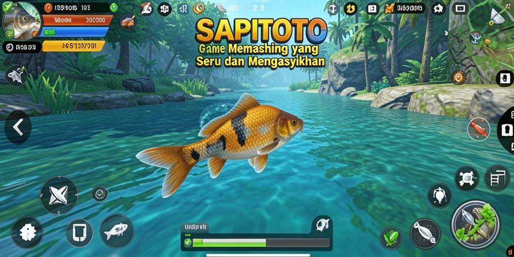 Tampilan gameplay menarik dalam SAPITOTO dengan aksi memancing yang seru.