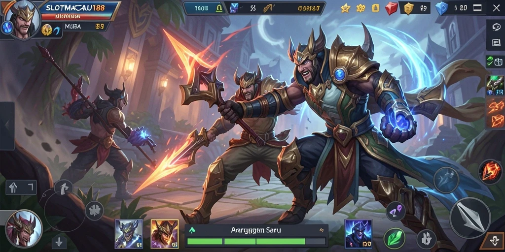 Tampilan gameplay seru di SLOTMACAU188 dengan pertarungan tim yang menarik.