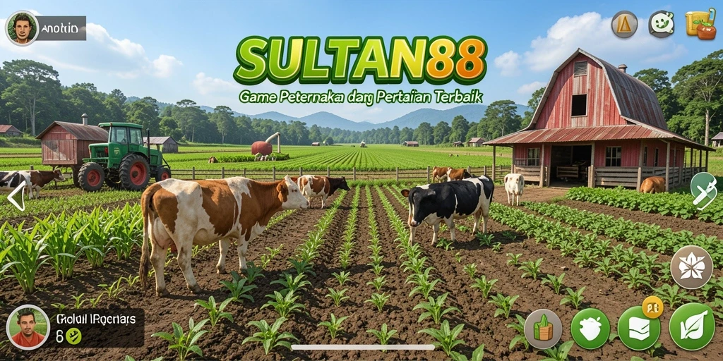 Gameplay SULTAN88 yang menampilkan aktivitas bertani dan merawat hewan.